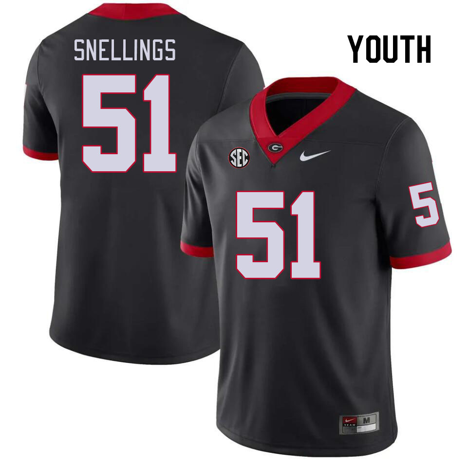Youth #51 Will Snellings Georgia Bulldogs College Football Jerseys Stitched Sale-Black